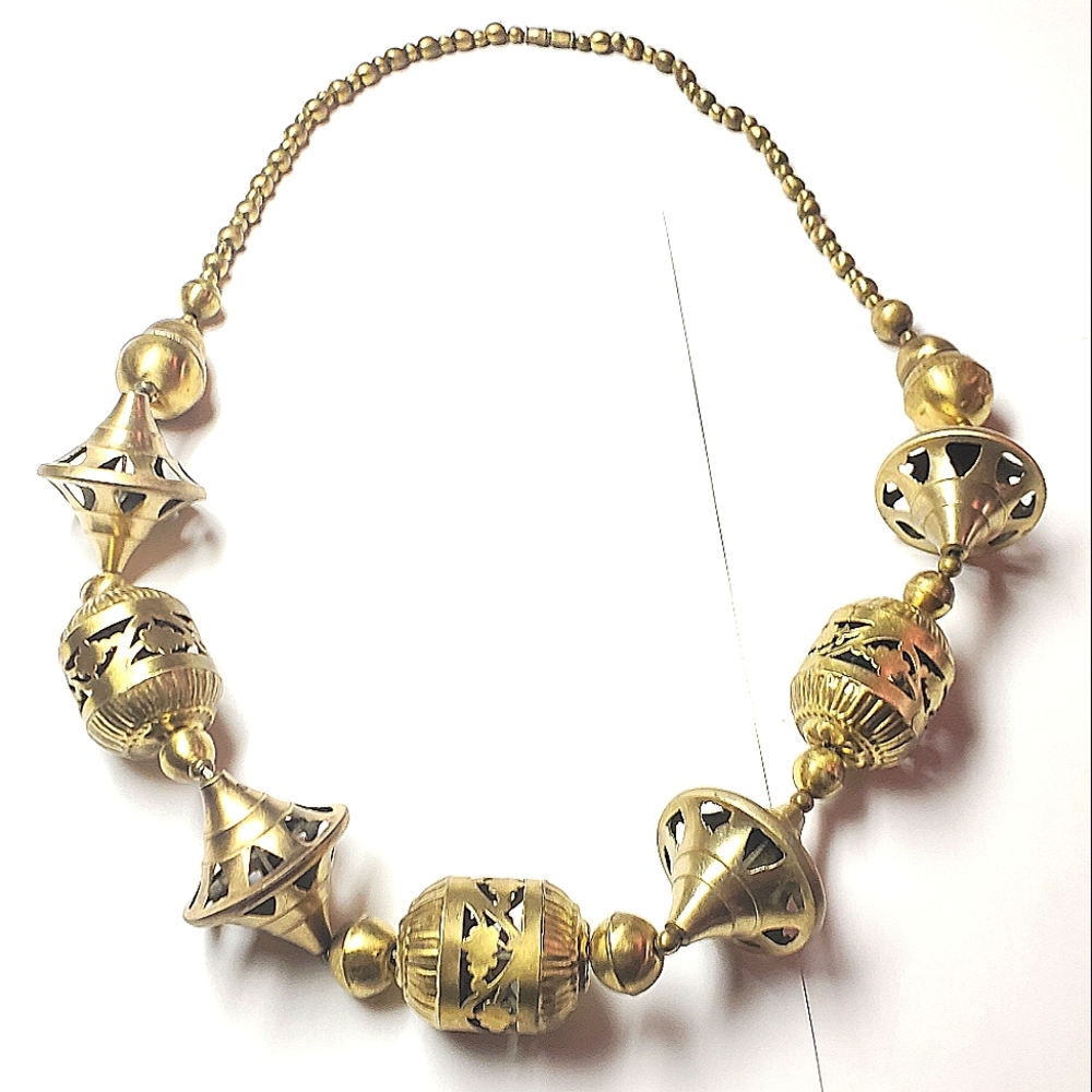 Brass Vintage Ornate Large Bead Necklace